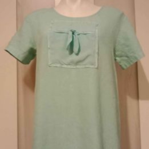 Christine Damen - Vintage light blue linen long maxi dress -  crew neck,  short - Picture 2 of 5